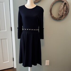 Lela Rose Navy Midi Dress with White Button Details size XL